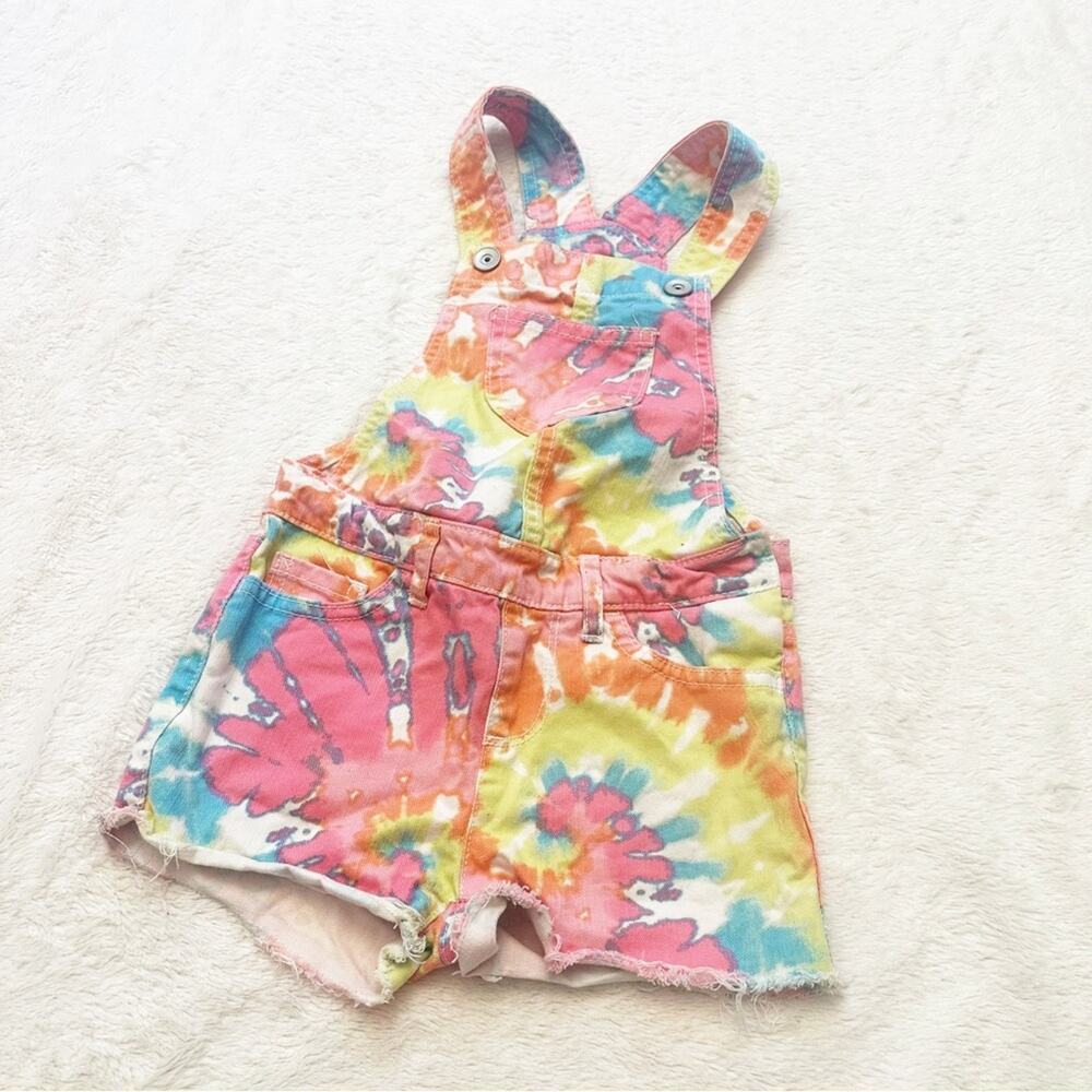 Children’s Place Tie Dye overalls sz 4 Girl's Coverall Pink Tie Dye Shorts
